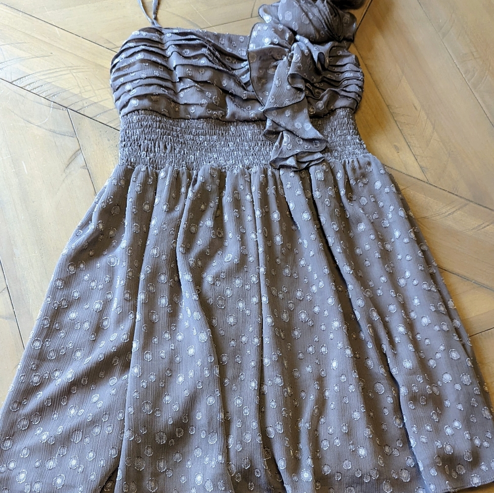 Chelsea and Violet, Mocha, one shoulder floral ruffle dress, M, NWT
